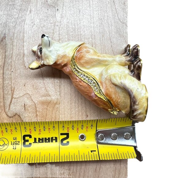 Red Fox Jeweled Enamel Trinket Box Rhinestones Gold Accents - Picture 11 of 11